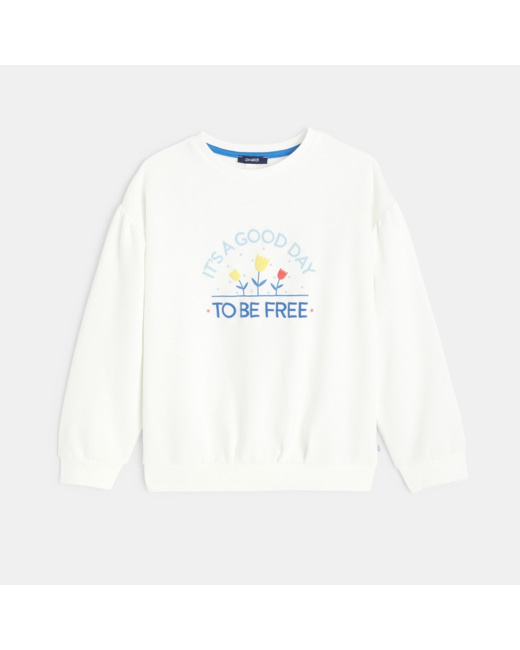 Sweat-shirt à message It's a good day to be free blanc fille
