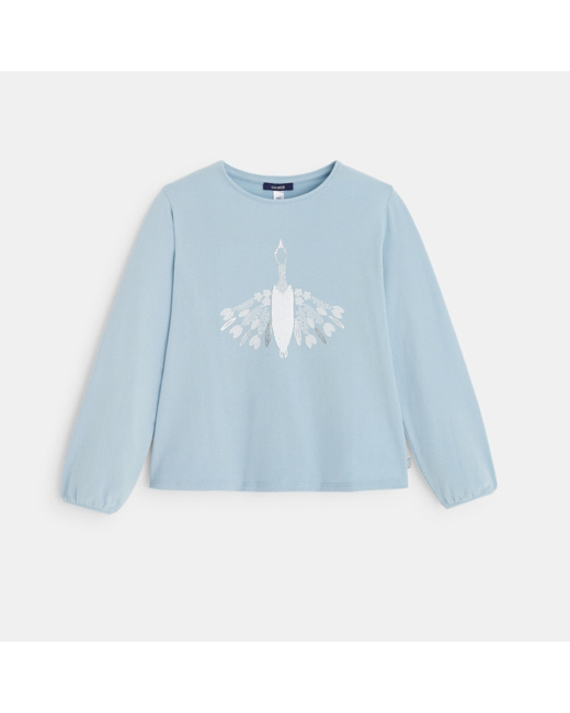 T-shirt à motif oiseau brodé de sequins bleu fille