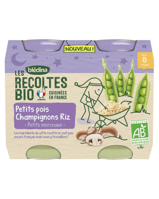 Les Recoltes Petits pots Petit Pois Champignons Riz Bio
