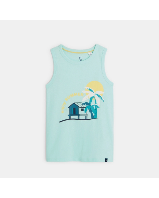 Débardeur à motif et message "enjoy summer" turquoise garçon