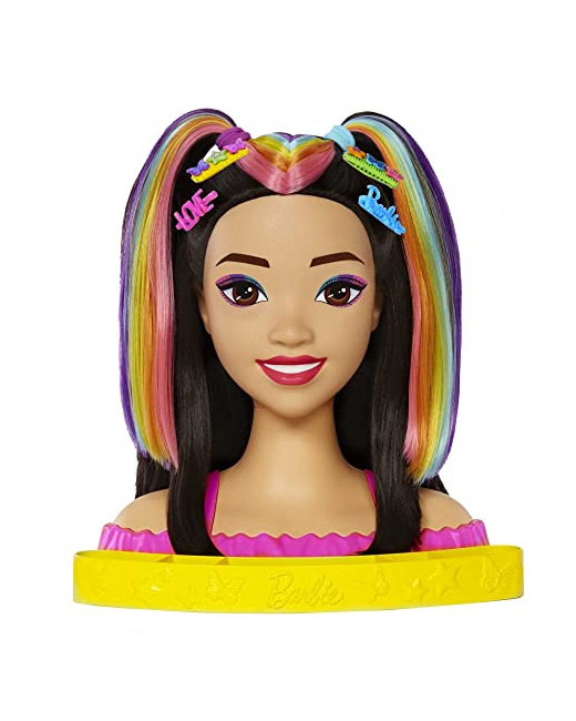 Barbie - Tête à coiffer Ultra Chevelure - cheveux noirs lisses avec mèches arc-en-ciel