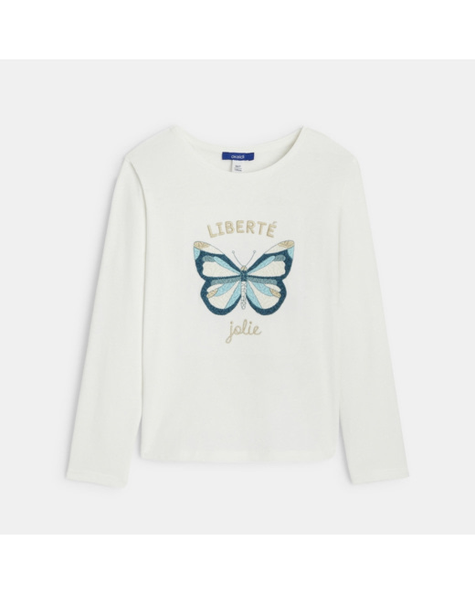 T-shirt manches longues motif papillon blanc fille