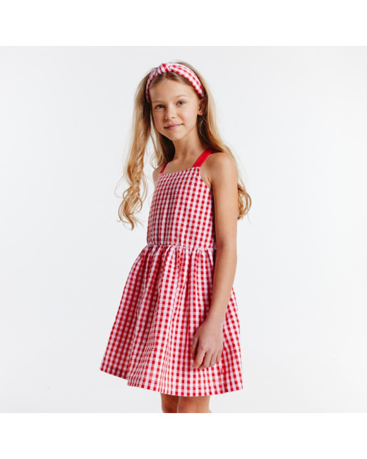 Robe à bretelles à carreaux rouge fille