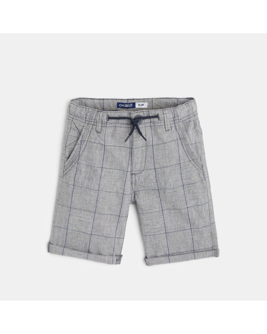 Bermuda slim à carreaux Prince-de-Galles gris garçon
