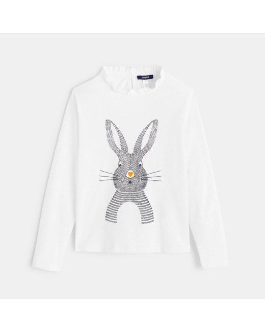 T-shirt manches longues à motif animal Lapin blanc fille