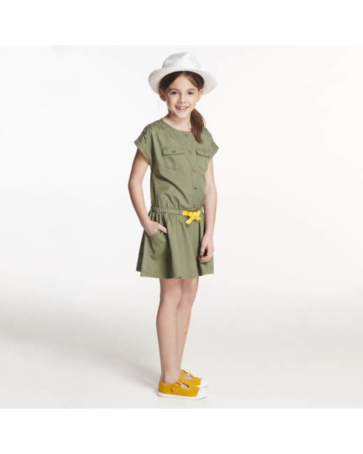 Robe boutonnée en twill verte fille
