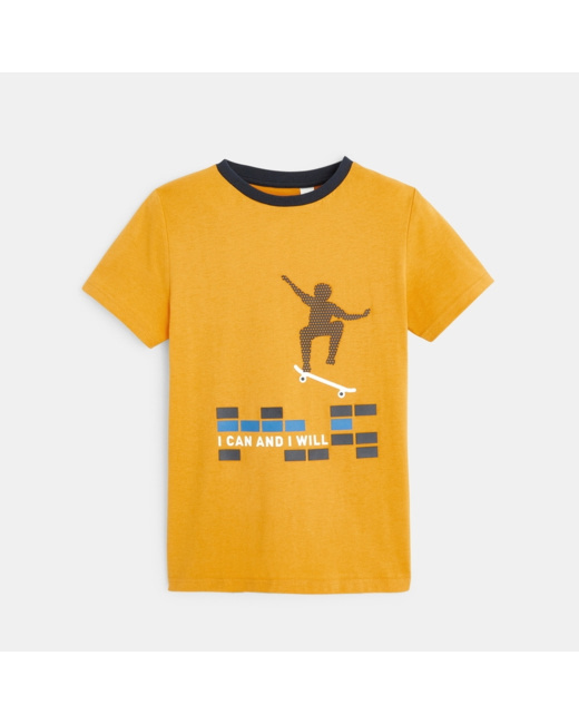 T-shirt flammé motif skate jaune garçon
