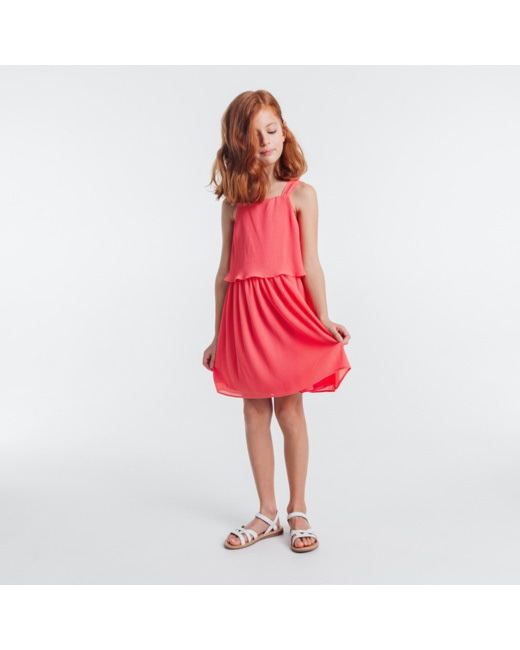 Robe plissée à bretelles rose fille