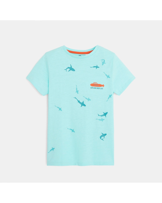 T-shirt manches courtes motif requins bleu garçon
