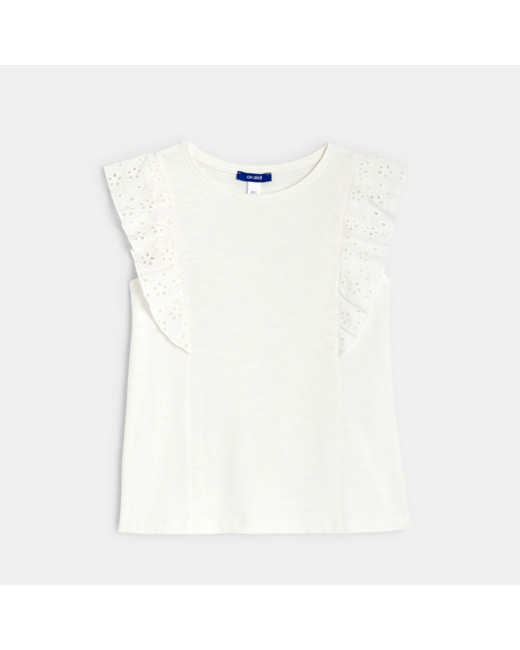 T-shirt détail broderie anglaise blanc fille