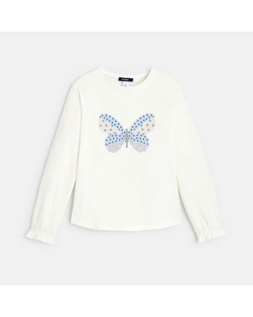 T-shirt manches longues à motif papillon blanc fille