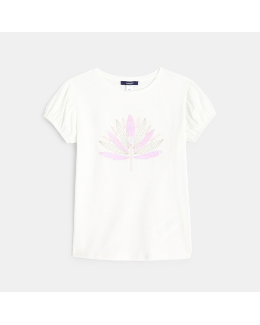 T-shirt à manches bouffantes et motif à sequins rose fille