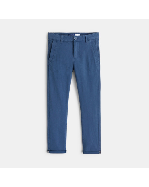 Pantalon chino en twill de coton uni bleu garçon