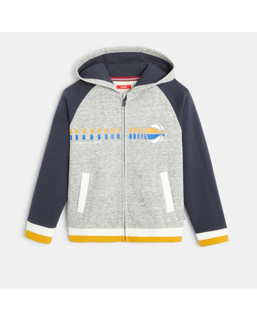 Sweat zippé à capuche bicolore gris garçon
