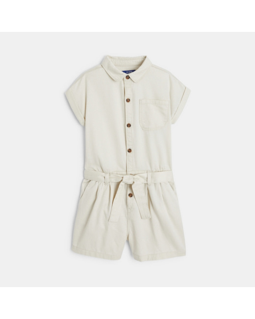 Combishort en toile unie blanc fille