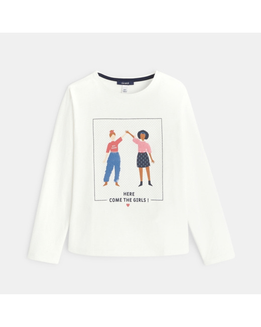 T-shirt manches longues à message "Here come the girls" fille