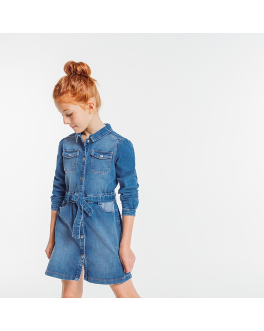 Robe-chemise en jean délavé bleue fille