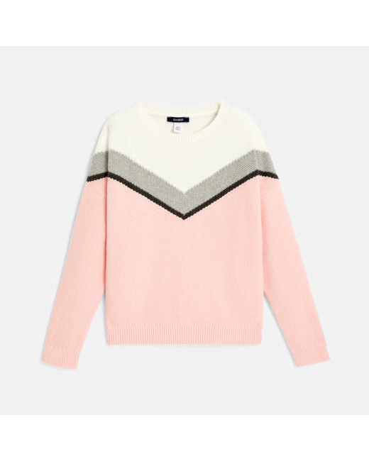 Pull jacquard col rond rose fille
