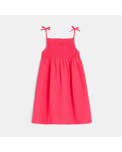 Robe à smocks unie rose fille
