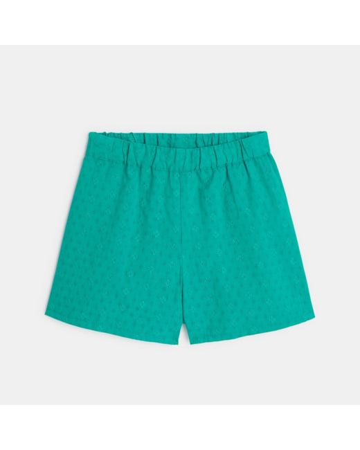 Short léger en broderie anglaise vert fille