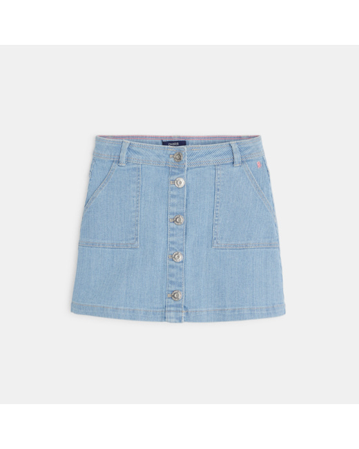 Jupe courte boutonnée en jean rayé bleue fille