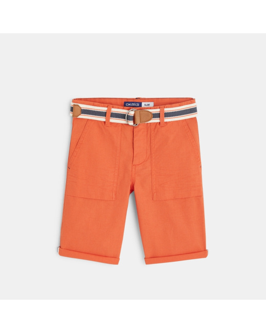 Bermuda slim en toile + ceinture orange garçon