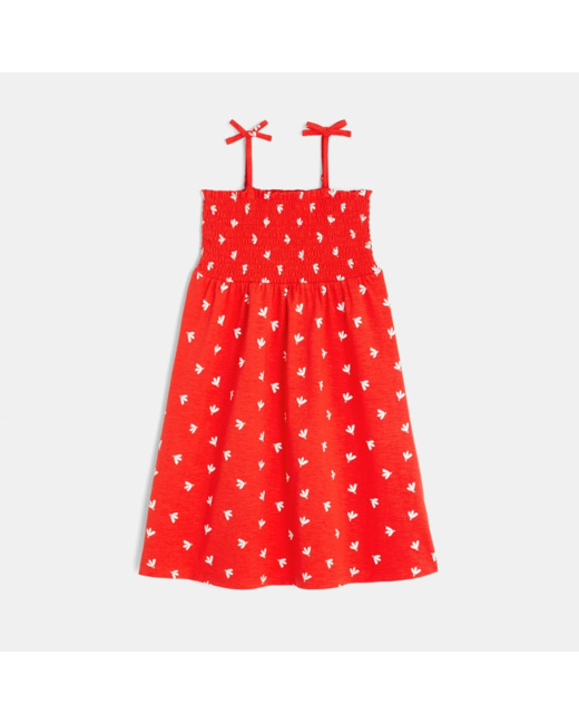 Robe à smocks imprimée rouge fille