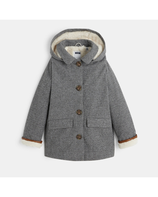Manteau chevron doublure moumoute gris fille