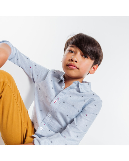 Chemise Oxford à petits motifs turquoise garçon