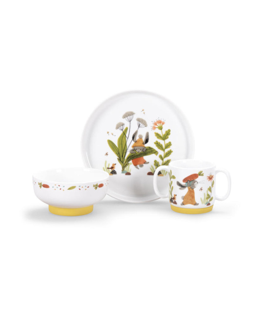 Set vaisselle porcelaine Trois petits lapins