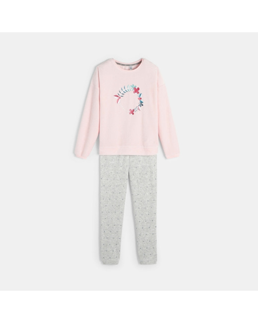 Pyjama en velours éponge rose fille