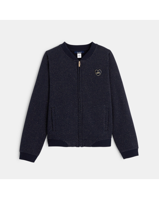 Sweat zippé à pois irisés bleu fille