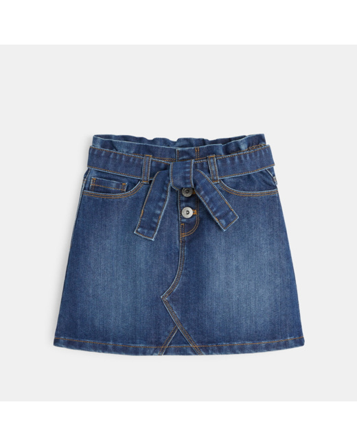 Jupe courte ceinturée en jean bleue fille