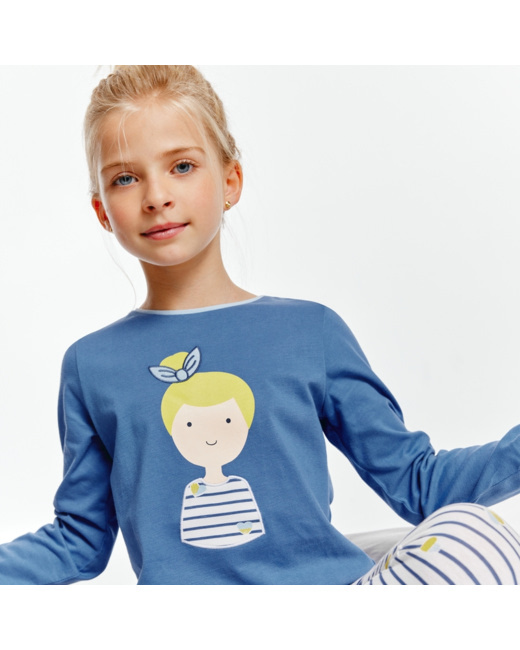 Pyjama 2 pièces en jersey bleu fille