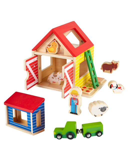 Ferme et personnages en bois