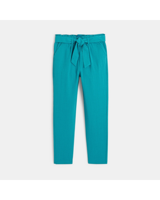Pantalon carrot en coton bleu fille