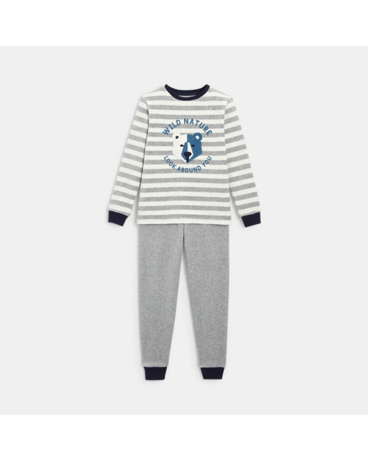 Pyjama 2 pièces en velours gris garçon