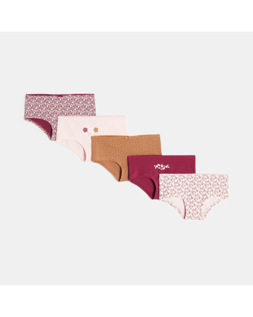 Culottes boxers en jersey (lot de 5) rose fille