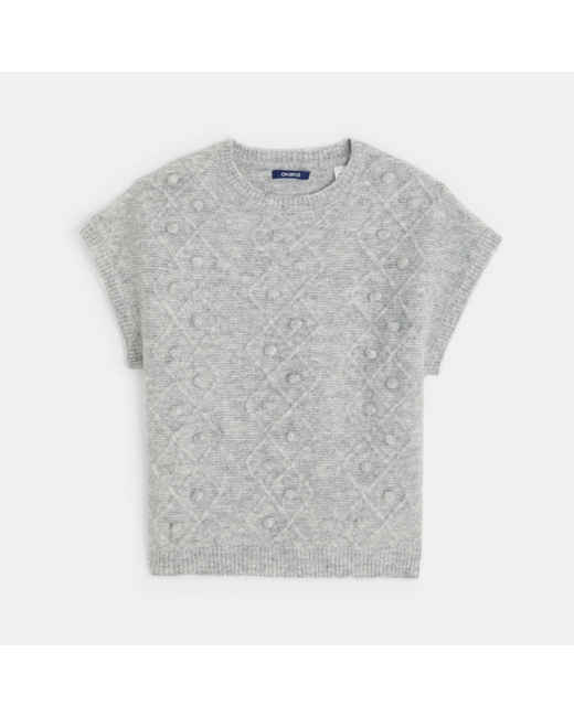 Pull torsadé à manches courtes gris fille