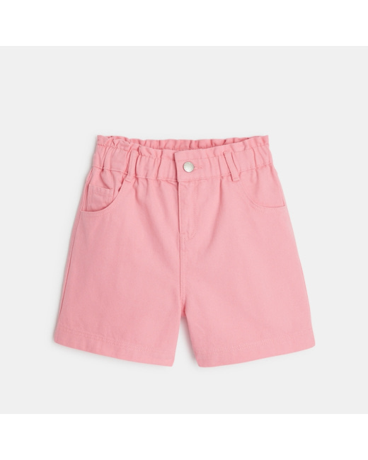 Short taille haute en toile unie rose fille
