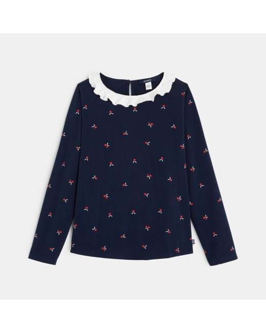 T-shirt imprimé à col Claudine volonté rouge fille