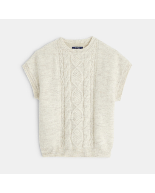 Pull torsadé manches courtes blanc fille