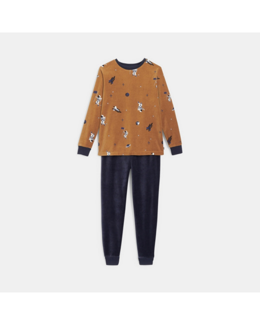 Pyjama 2 pièces en velours à thème orange garçon