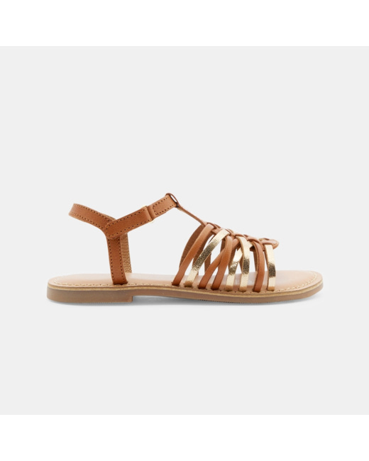 Sandales en cuir à lanières beige fille