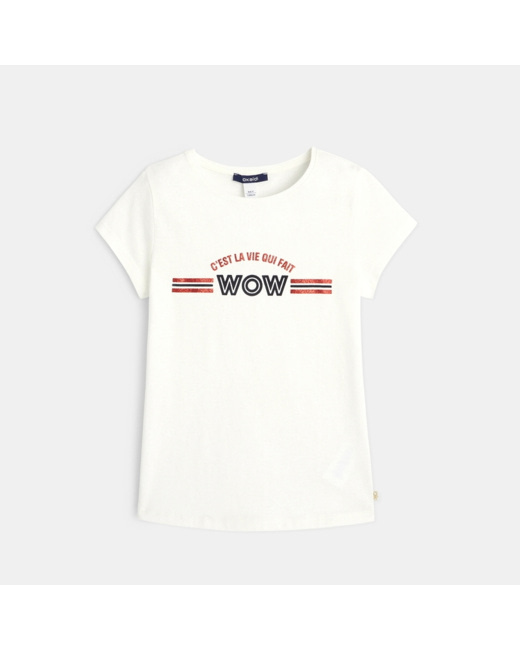 T-shirt motif pop pailleté beige fille