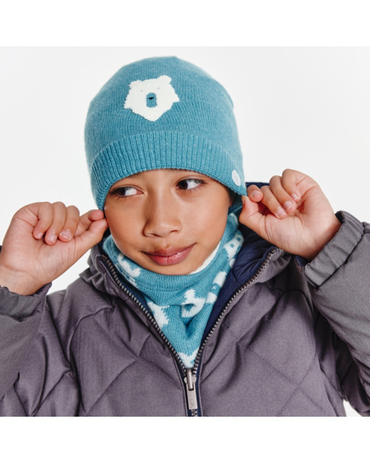 Bonnet animal totem Ours polaire bleu garçon