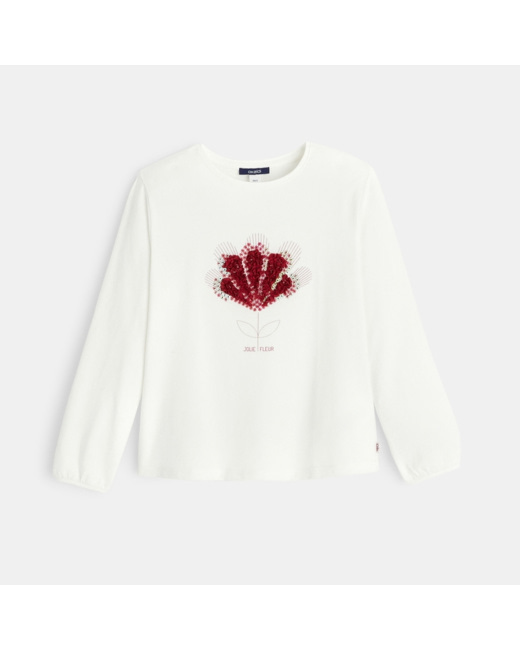 T-shirt manches longues à motif brodé rose fille