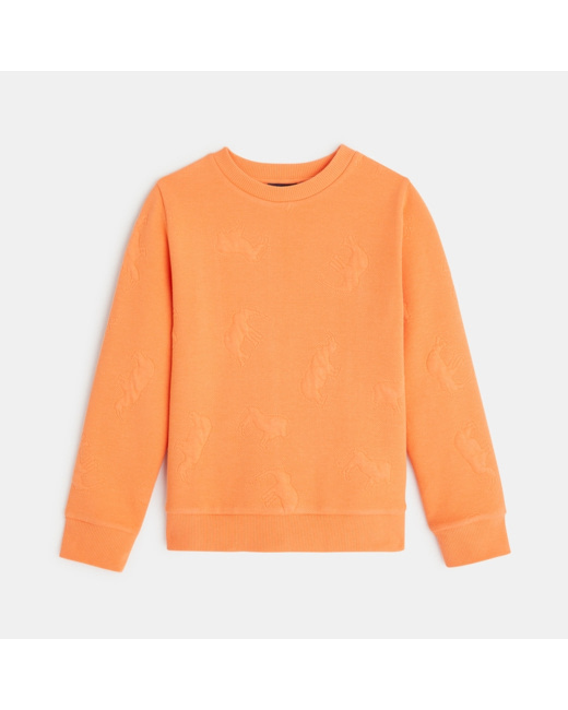 Pull maille fantaisie animaux en relief orange garçon