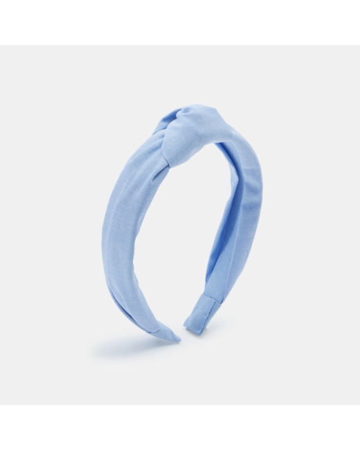 Serre-tête uni à effet noué bleu fille