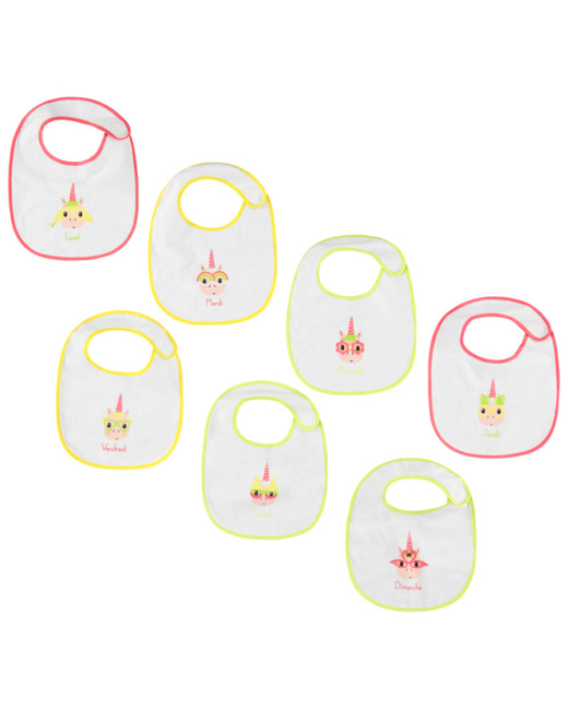 Lot de 7 bavoirs en éponge motif licorne - Blanc